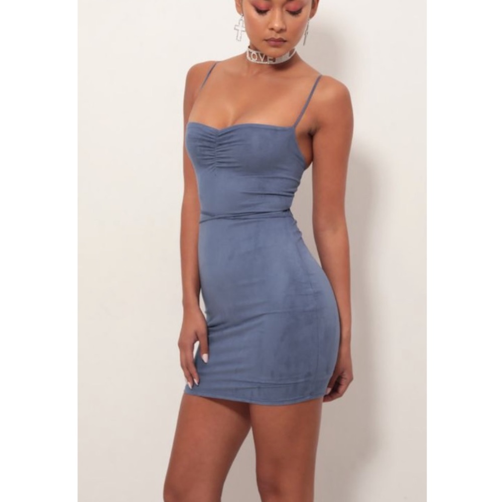 Kendall Suede Bodycon Dress in Blue